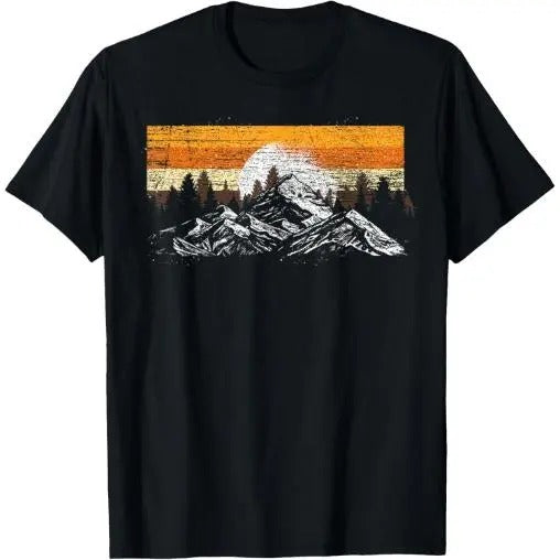 Full Moon Outdoor Nature Wildlife Mountains Retro Forest T-Shirt Made in USA