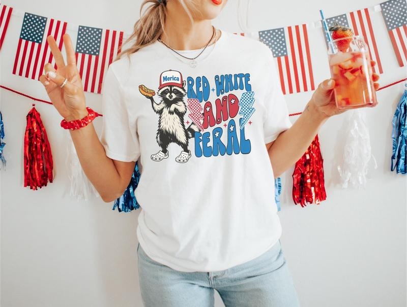 Funny 4th of July Shirt, Feral Raccoon Tee Shirt Feral Girl, Red White and Feral Shirt, Independence Day, Patriotic, America Shirt Tee