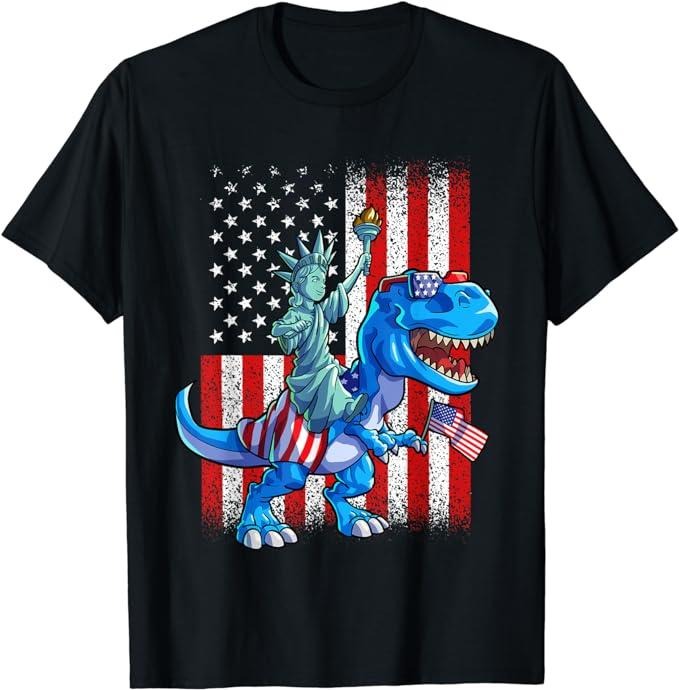 Funny 4th of July Shirts For Men, Dino Statue Of Liberty 4th Of July Shirt Boys American Flag T-Shirt Menswear Top Casual Cotton Basic Fashion