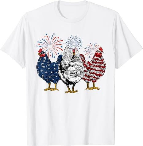 Funny 4th of July Shirts For Men, Funny Chicken 4th Of July Patriotic American Chicken Lover T-Shirt Menswear Top Casual Cotton Fashion Basic