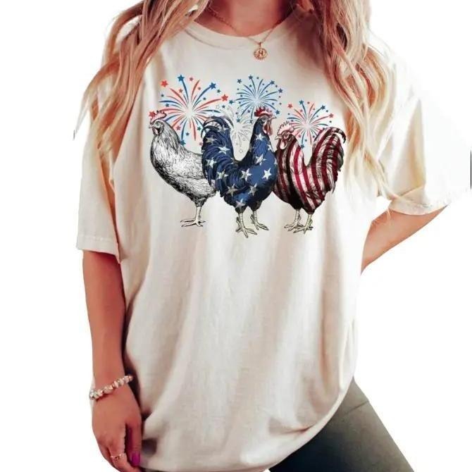 Funny 4th of July t-Shirt, Chicken t-Shirt, Independence Day Tee, USA Flag Shirt, Patriotic Shirt, Freedom Shirt, Womens Fourth of July