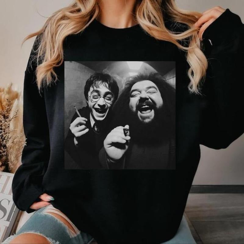 Funny 90s Vintage Harry and Hagrid Smoking Sweatshirt Potter, Wizarding Fan Crewneck Potterhead Christmas Birthday Gift Potter Book, Meme Shirt Sweater Crewneck Shirt T-shirt Hoodie