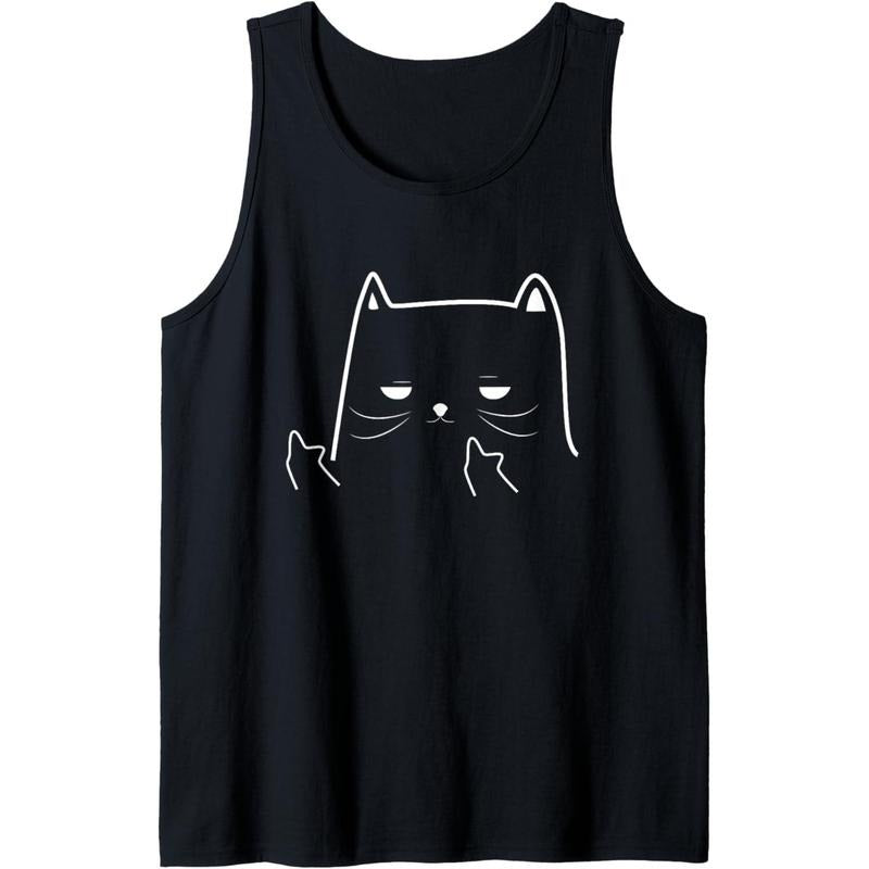 Funny Adult Humour Cat Middle Finger Men & Women Tank Top MADE IN USA