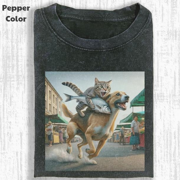 Funny Animal Vintage Graphic Tee, Cat And Dog T-Shirt, Animal Shirt, Unisex Meme Cringe Funny Shirt, Menswear Womenswear Streetwear Cotton Comfort