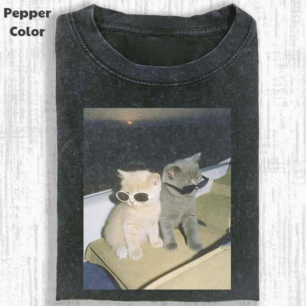Funny Animal Vintage Graphic Tee, Cat With Sunglasses T-Shirt, Animal Shirt, Unisex Meme Cringe Funny Shirt, Menswear Womenswear Streetwear Cotton Comfort