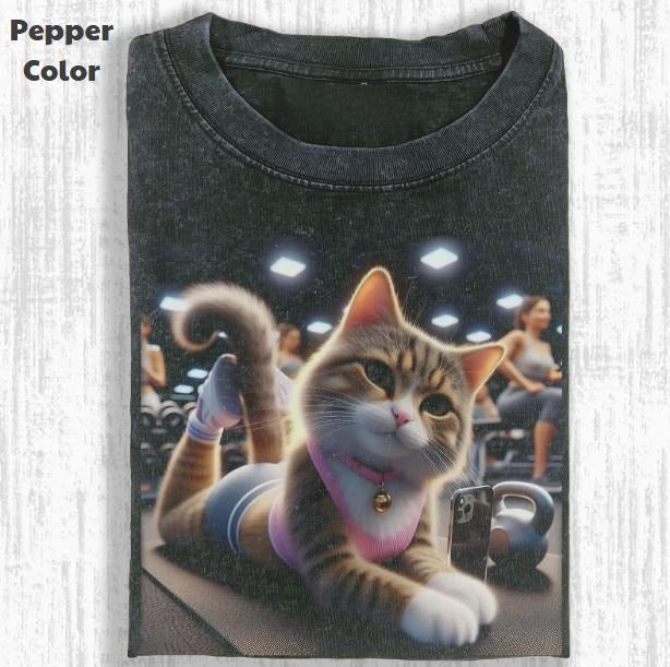 Funny Animal Vintage Graphic Tee, Female Cat Gym T-Shirt, Animal Shirt, Unisex Meme Cringe Funny Shirt, Menswear Womenswear Streetwear Cotton Comfort