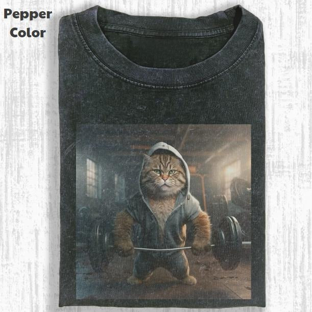 Funny Animal Vintage Graphic Tee, Gym Cat T-Shirt, Animal Shirt, Unisex Meme Cringe Funny Shirt, Menswear Womenswear Streetwear Cotton Comfort