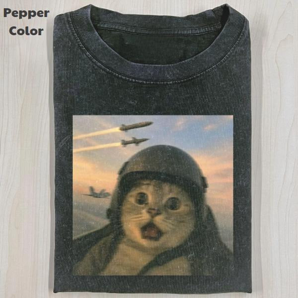 Funny Animal Vintage Graphic Tee, Soldier Cat T-Shirt, Cat Wars Animal Shirt, Unisex Meme Cringe Funny Shirt, Menswear Womenswear Streetwear Cotton Comfort