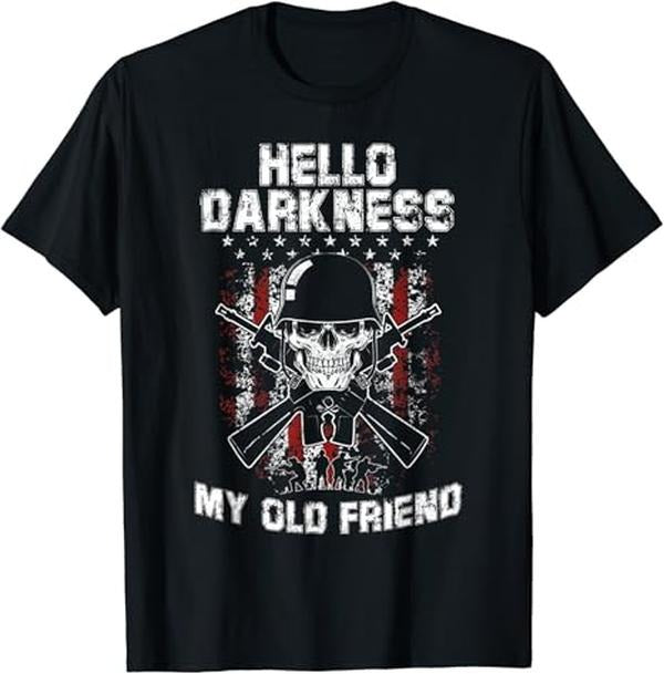 Funny Best Friend Shirts, Gift For Best Friend, Hello Darkness My Old Friend Veteran Skull US Flag Gift T-Shirt Menswear Top Casual Classic