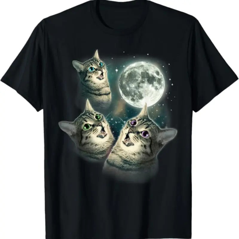 Funny Cat Shirt | Three Cat Moon 3 Wolfs Cute Kitten Graphic T-Shirt, Cat Selfie Vintage 90s Graphic Shirt, Retro Funny Cat Tee, Alien Kitten Shirt, Y2k Halftone Gag Washed Tee, Cat Lovers Gift