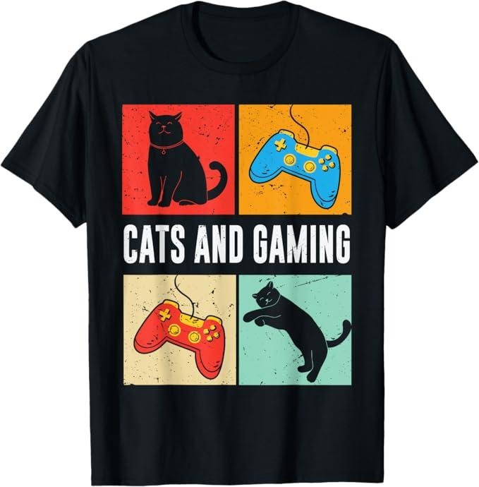 Funny Cat Shirts, Cats And Gaming For The Cat Lover Gamer Video Game Player T-Shirt - Menswear Top