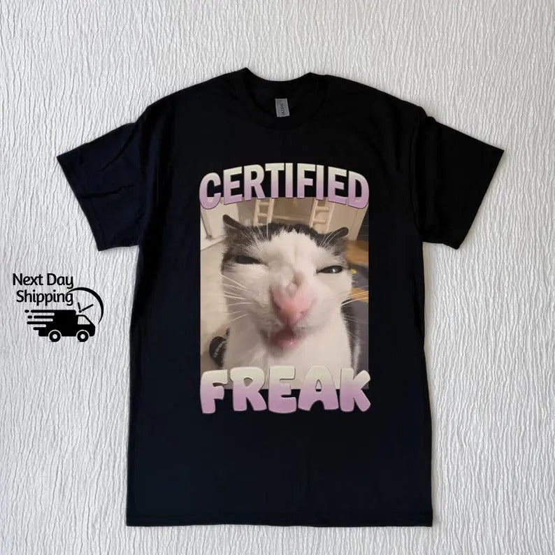 Funny Certified Freak Cat Meme Graphic Tshirt, Vintage Funny Cat T-Shirt, Retro Washed Distressed Tee, Cat Lovers Gift, Funny Teenager Gift Top
