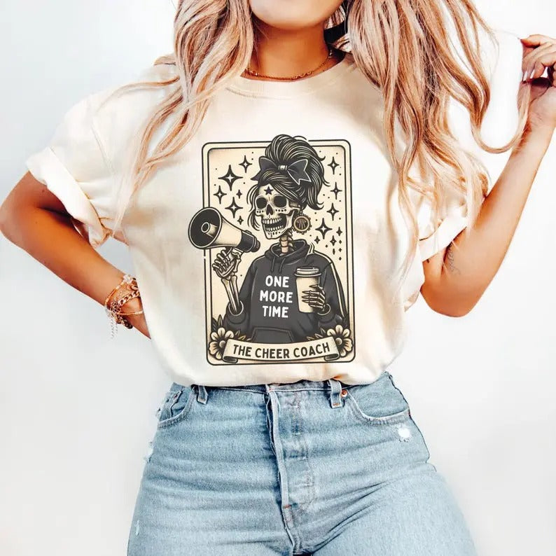 Funny Cheer Coach Shirt, Cheerleading Coach Tarot Card T-Shirt, Cheerleader Halloween Tshirt, Gift for Cheerleading Coach Printed