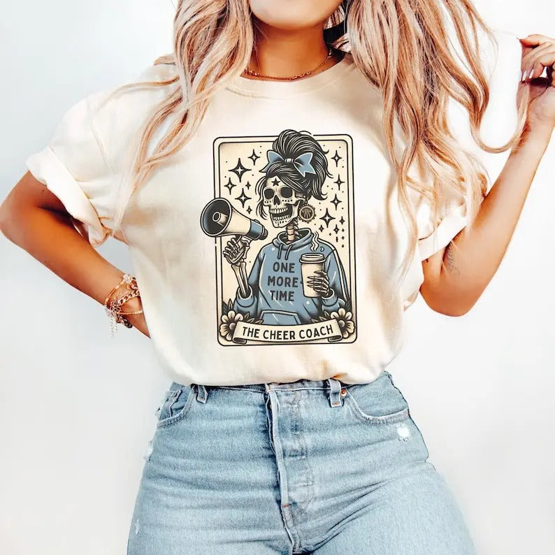 Funny Cheer Coach Shirt, Cheerleading Coach Tarot Card T-Shirt, Cheerleader Halloween Tshirt, Gift for Cheerleading Coach Shortsleeve Tshirt