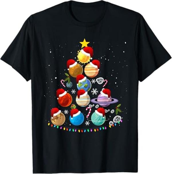 Funny Christmas Shirt, Christmas Gift, Funny Solar System Space Planets Tree Christmas Pajama Xmas T-Shirt - Menswear Top
