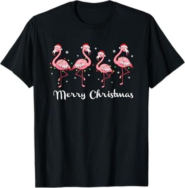 Funny Christmas Shirts, Christmas Funny Flamingo Pink Christmas Tree Xmas Apparel T-Shirt - Menswear Top