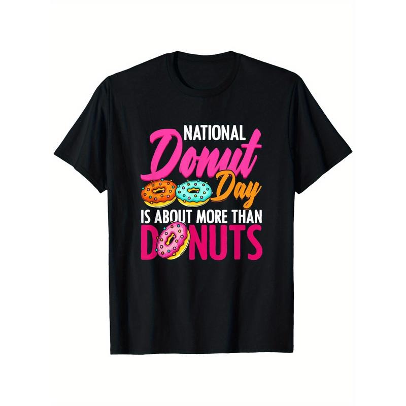 Funny Donut Print Cotton T-Shirt - Perfect Gift for Men & Women, Casual Crew Neck Tee, Machine Washable, Sizes S-XXXL, Black made in usa