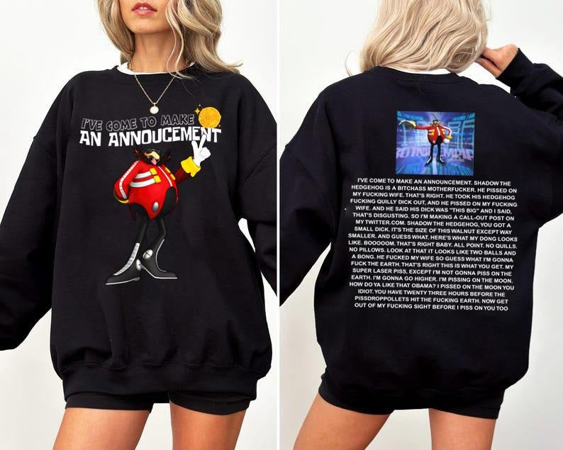 Funny Dr Eggman 2 Sides Shirt Son1c Merch Unisex Streetwear shirt, Movie Sweatshirt, Funny Dr. Eggman Meme T-Shirt - Funny Shadow the Hedgehog Announcement Quote, 2000s Videogame shirtstyle{n002}4