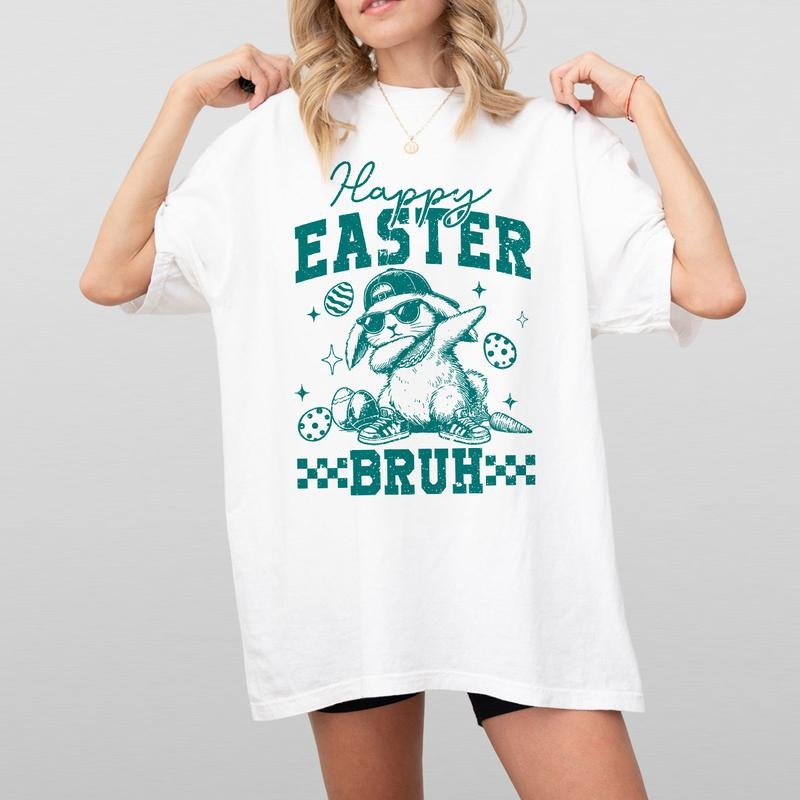 Funny Easter Bunny Shirt, Cool Bunny Dabbing Tee, Happy Easter Bruh Graphic Shirt, Humorous Easter Outfit, Casual Spring Tee