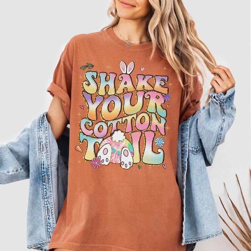 Funny Easter Shirt, Shake Your Cotton Tail Tee, Retro Tie-Dye Bunny Sweatshirt, Cute Easter Outfit for Women
