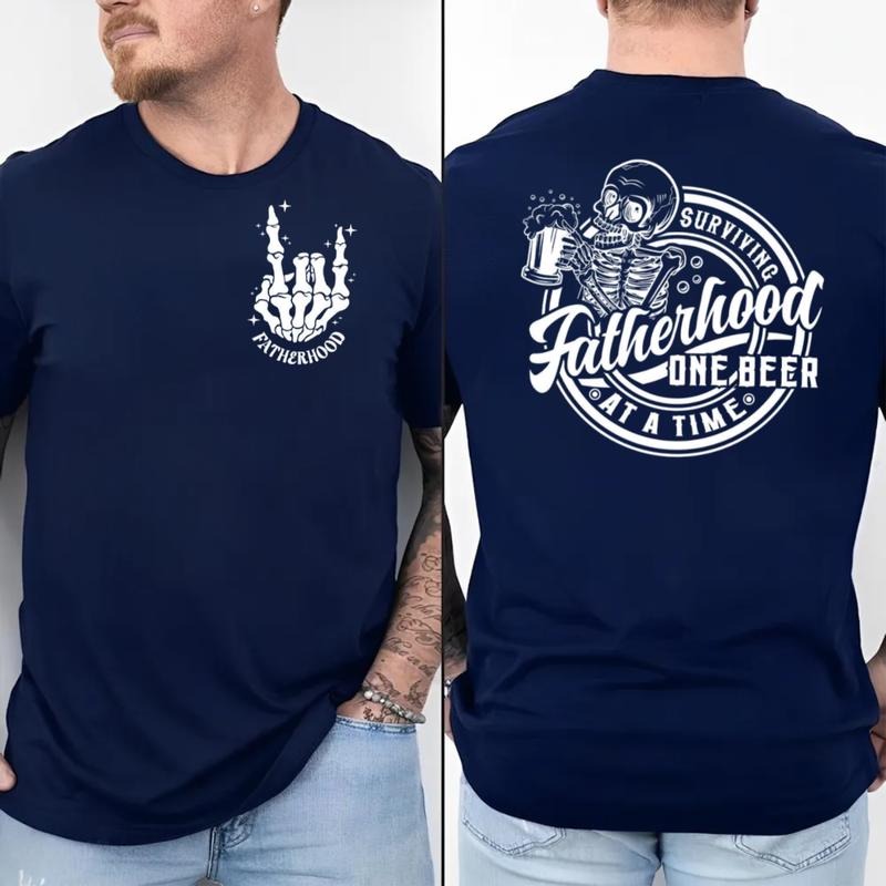 Funny Fatherhood Shirt, Dad Shirt 2 Sides, Fathers Day Gift For Dad, Dad Joke Shirt, Skeleton Daddy Tee, Short Sleeve Crew Top, regular Classic Streetwear Men's Letter Print Round Neck