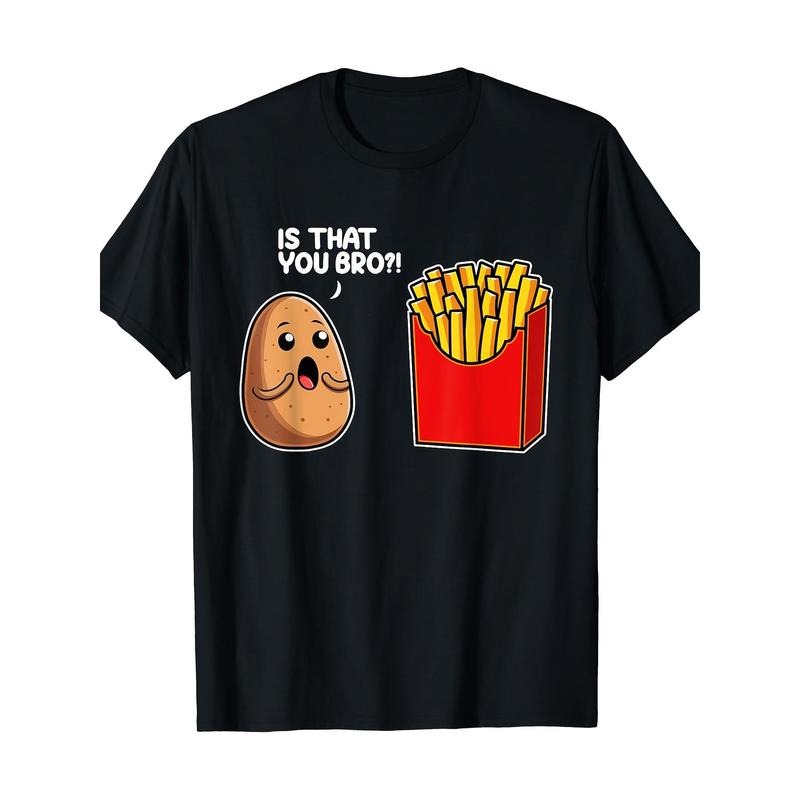Funny Food Pun Bro Potato French Fry T-Shirt - Men's Humorous Graphic Tee, 220g, Relaxed Fit, Short Sleeve, Casual Wear - Unique Gift Idea for Foodies made in usa