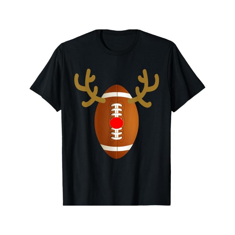 Funny Football Reindeer Graphic Tee - Casual Cotton T-Shirt for Men, Perfect Christmas & Birthday Gift, Crew Neck, Short Sleeve, Non-Transparent, Machine Washable made in usa