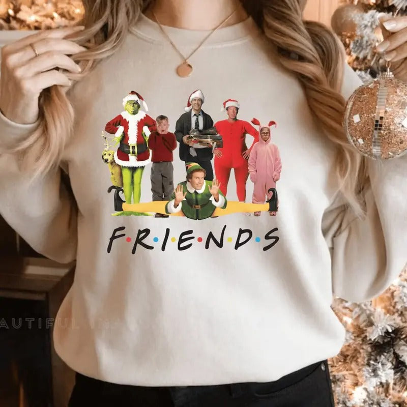 Funny Friends Christmas Sweatshirt, Christmas 90s Movies Sweater, Cute Christmas Elf Tee Shirt, Xmas Movie Character T-Shirt, Christmas Gift