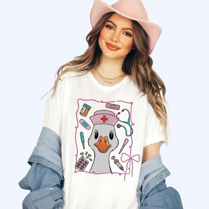 Funny Goose Nurse Bow Shirt, RN Goose Shirt, Nurse Gift, Nurse Shirt, Nurse Day T-Shirt, Quirky Nurse Accessories, Silly Goose Nurse Shirt, Nurse Week Shirt, Nursing School Tee, Cute Nurse Tee, Gift For Nurse