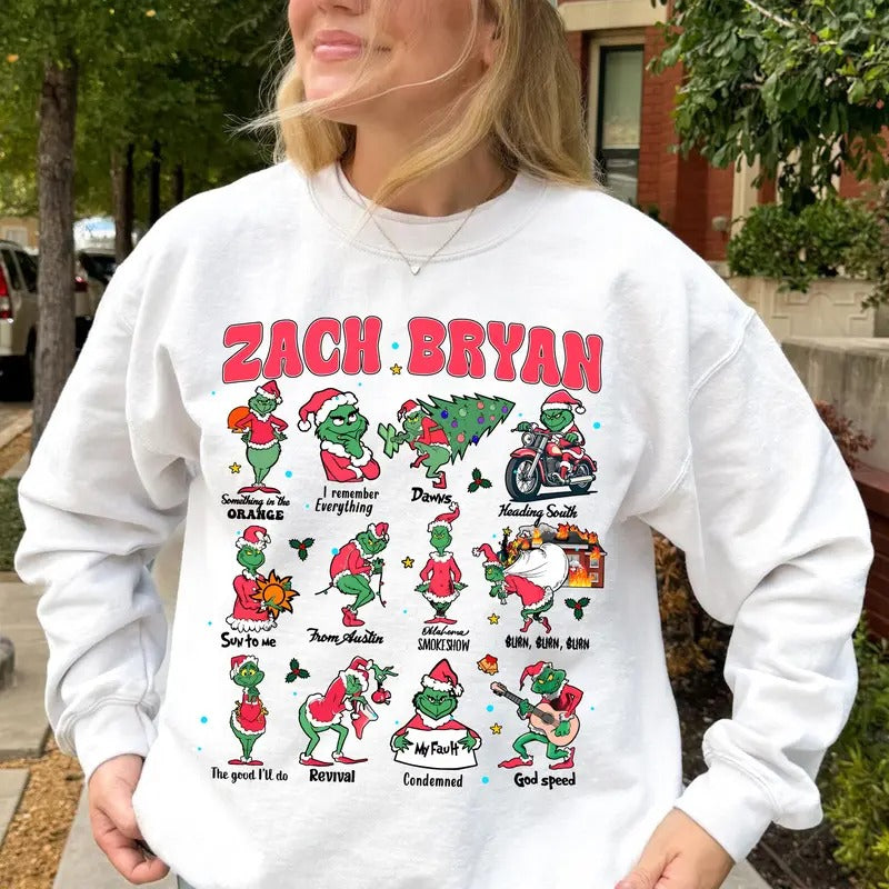 Funny Grinc Christmas Bryann Sweatshirt, Country Music Fans, Zachh Inspired Xmas Hoodie, Unisex Sweater Pullover Tee