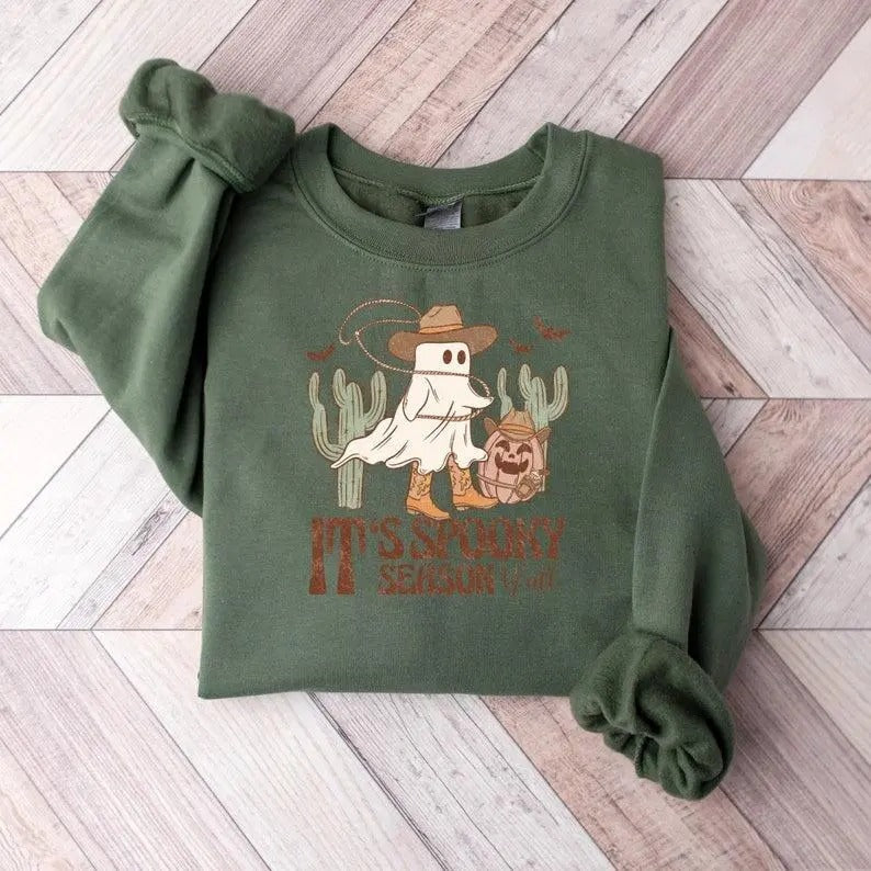 Funny Halloween Sweatshirt , Halloween Cowboy , Spooky Ghost Shirt , hr Shirt , Cute Halloween Sweatshirt , Its Spooky Season Yall Sweatshirt, Hoodie, Comfort Colors