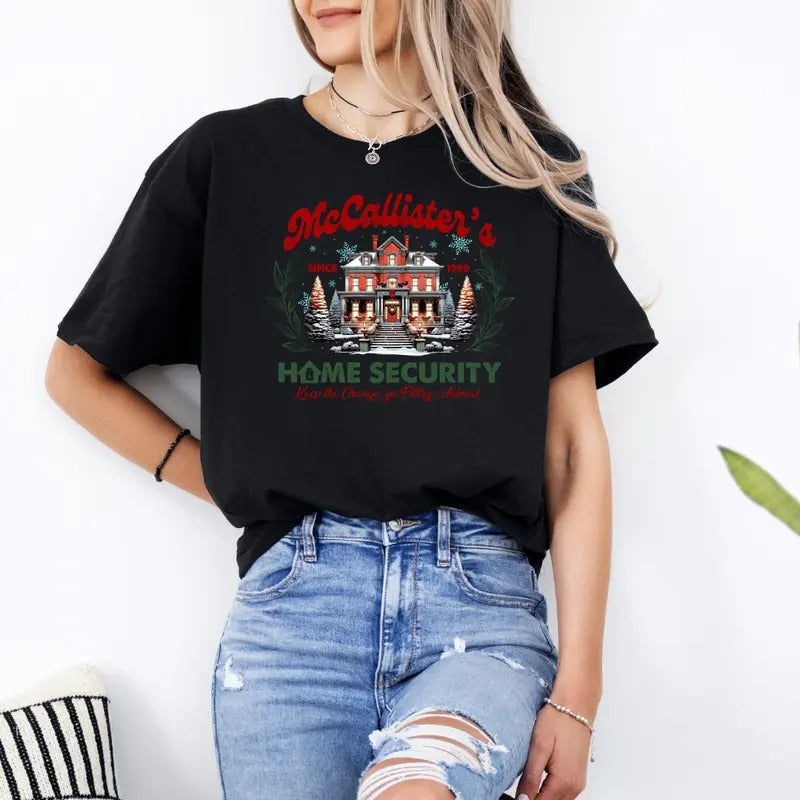 Funny Home Security Shirt, Funny Home Alone Tee, Christmas Movies TShirt, Comfort Colors Printed T-Shirt, Cute Xmas Shirt, Full Color Print