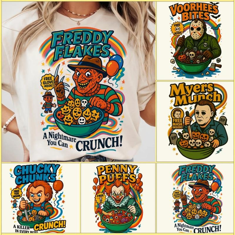 Funny Horror Character Cereal Shirt, Cereal Killers Halloween Sweatshirt, Halloween Movie Tee Shirt, Spooky Season Shirt