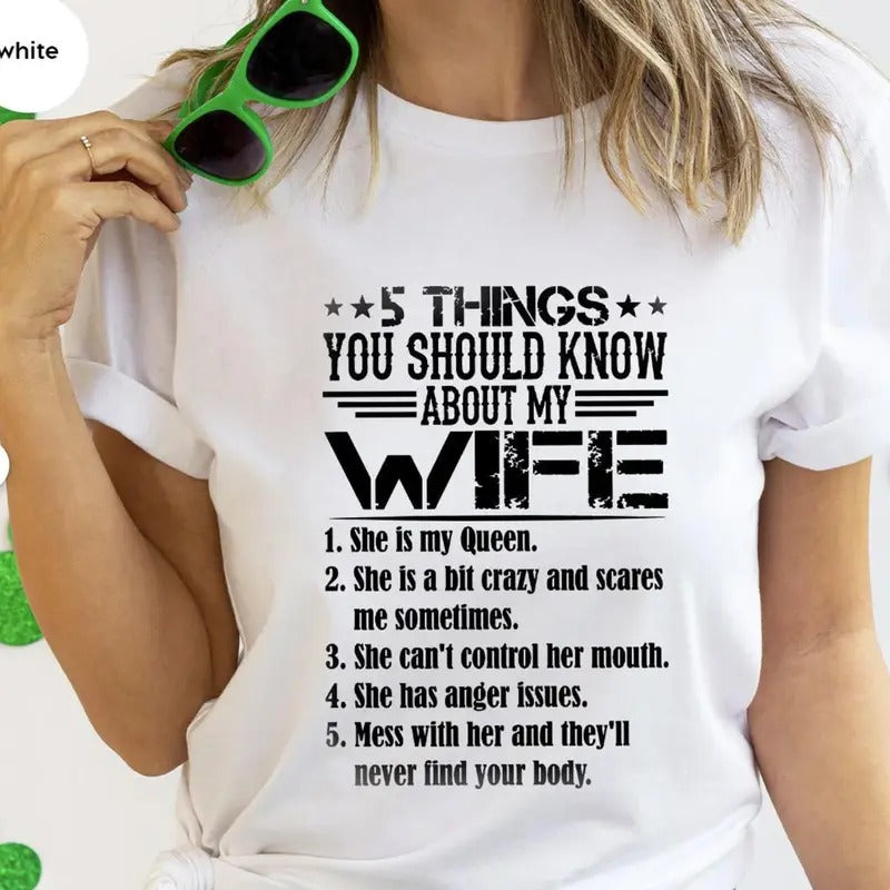 Funny Husband Shirt, Funny Gift For Husband, 5 Things You Should Know About My Wife T-Shirt, Best Husband Shirt, Sarcastic Husband Tee Sweatshirt, Hoodie, Comfort Colors