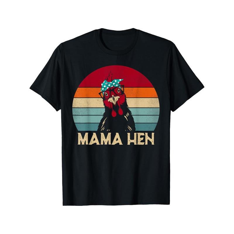 Funny Mama Hen Chicken Mom Gifts Chicken Pajamas Retro T-Shirt T-shirt Comfortable, Casual Short Sleeve, Daily Wear, All Season, Black, Men Made in USA