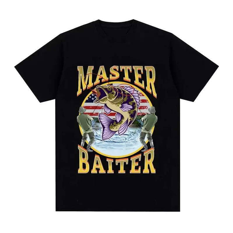 Funny Master Baiter Fishing Parody T-Shirt Summer Men Women Clothing Fashion T Shirts Cotton Short Sleeve Oversized T-shirt Tops, Menswear Tshirt