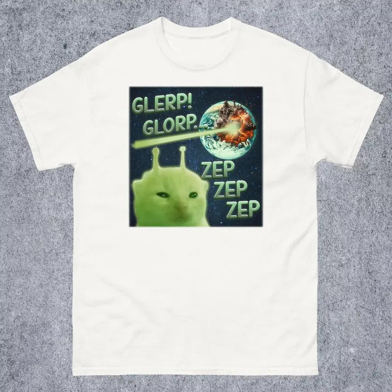 Funny Meme Shirt, Glerp Glorp Alien Cat Tee Gift For Woman And Man, Brainrot Shirt, Goofy Ahh Shirt, Dank Memes Shirt,...
