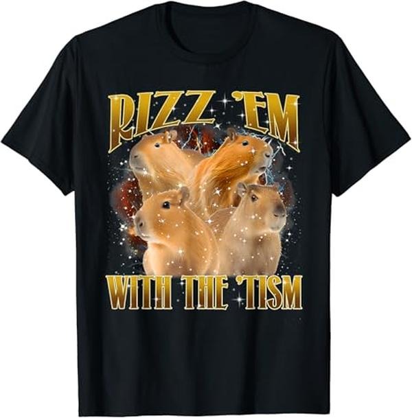 Funny Meme Shirts For Men, Funny Rizz Em With The Tism Meme Capybara T-Shirt Menswear Top