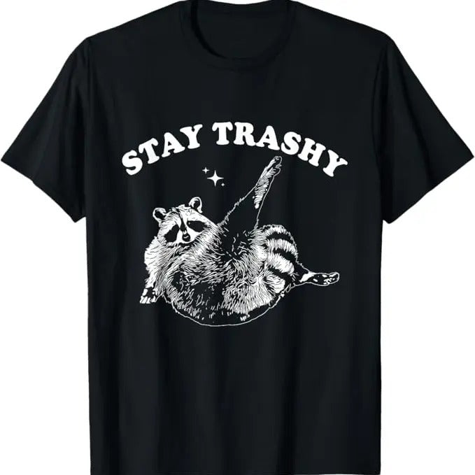 Funny Meme Shirts For Men, Stay Trashy Funny Raccoon Trash Panda Raccoon Meme T-Shirt Menswear Top Vintage Raccoon
