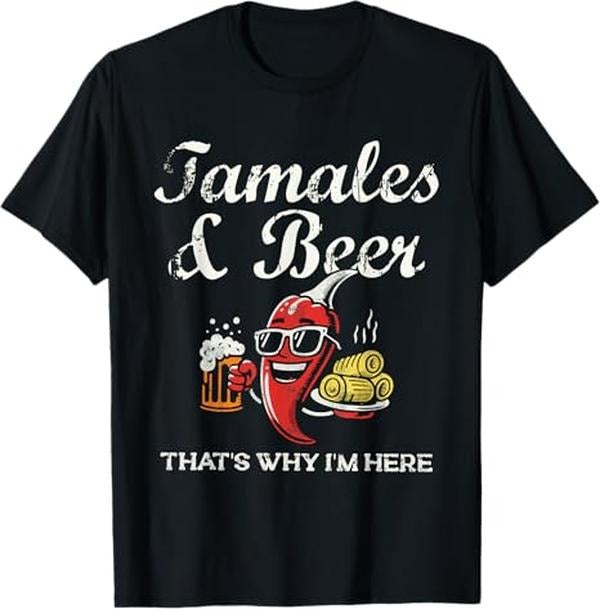 Funny Mexican Christmas Shirt, Christmas Gift, Tamales & Beer Funny Tamale Season Mexican Christmas T-Shirt - Menswear Top