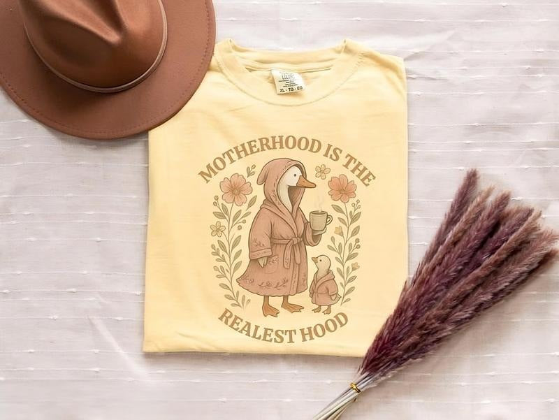 Funny Mom Shirt Comfort Colors, Silly Goose Mom, Motherhood is the Realest Hood Tshirt, Boho, Mom Gift, Retro Mama Tee, Mothers Day T-Shirt