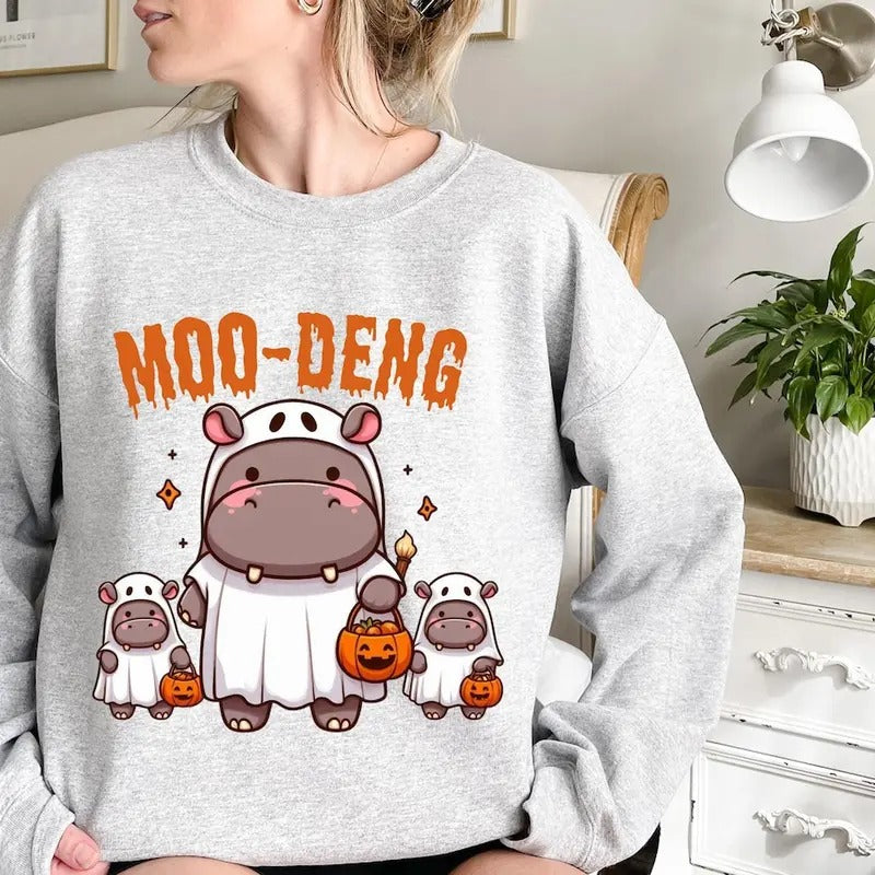 Funny Moo Deng Halloween shirt , I Love Moo Deng Boo Halloween T shirt Spooky I heart you Shirt Cotton Polyester Womenswear Hoodie Light Solid