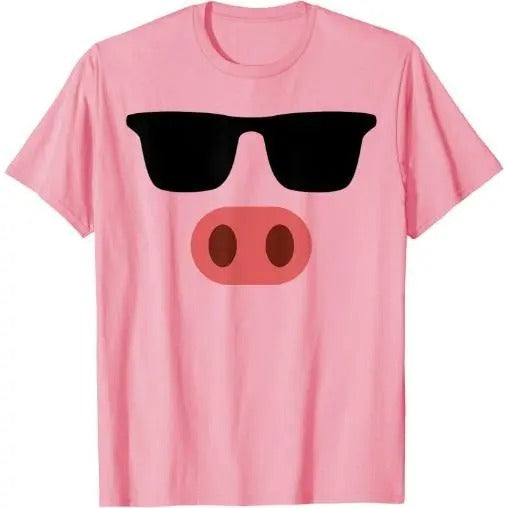 Funny Pink Pig Face Cool Sunglasses Cute Halloween Costume T-Shirt Made in USA Hoodie, Sweatshirt | WearSparks.com