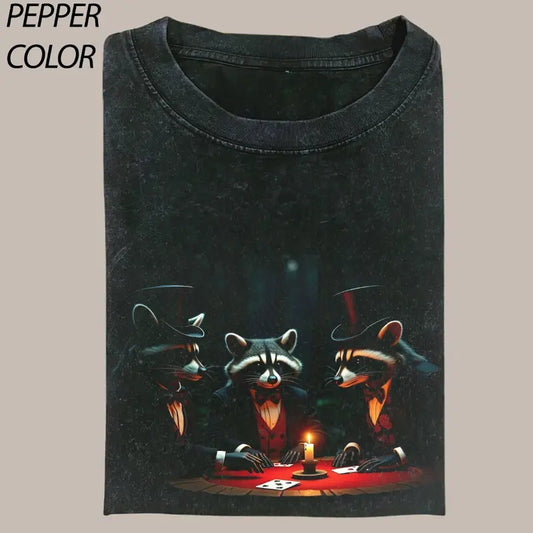 Funny Racoon Playing Poker Graphic T-shirt, Vintage Racoon Lover Graphic Tee, Gift For Him, Unisex Menswear Streetwear Tshirt