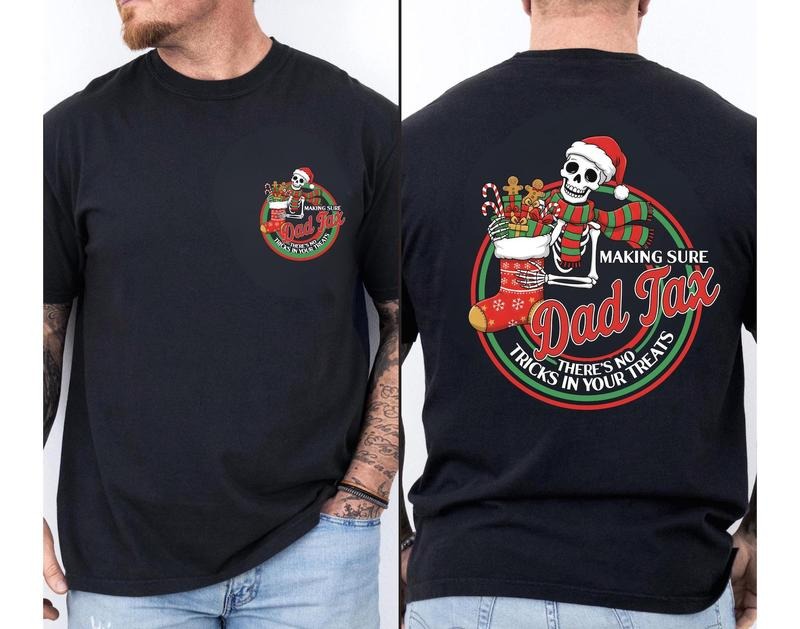 Funny Skeleton Santa Dad Christmas 2 Sides Shirt, Holiday Candy Dad Tee, Funny Father Christmas Gift, Festive Dad Humor Shirt