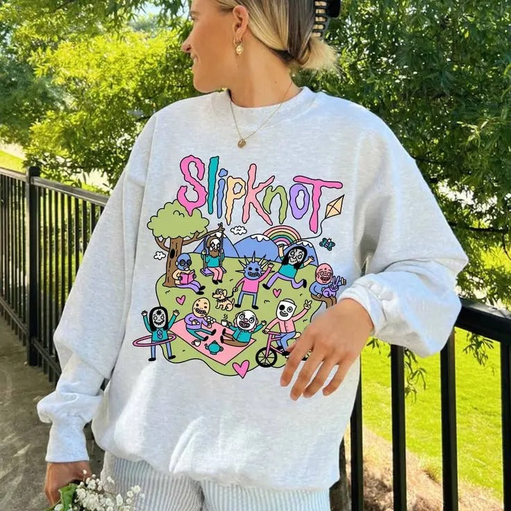 Funny Slipknot Sweatshirt , Slipknot Vintage Rainbow Metal Band Music Sweatshirt