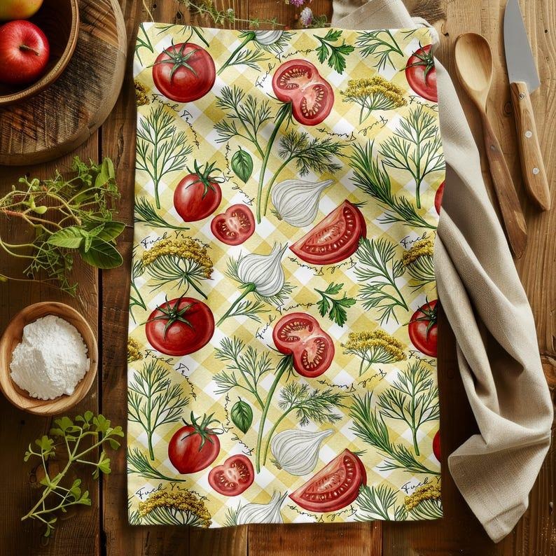 Funny Subtle F Trump Fennel, Dill, Tomato Tea Towels, Anti Trump Salad Mother's Day, Kitchen Decor, Housewarming Gift,...