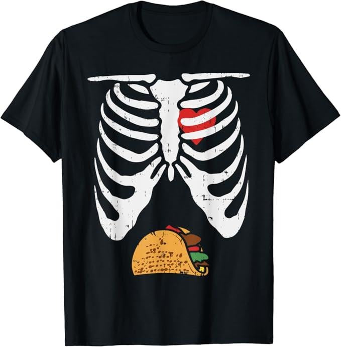 Funny Taco Shirts, Gifts For Mexican Food Lovers, Halloween Dad Skeleton Taco Belly Funny Pregnancy Couple Men T-Shirt Menswear Top Casual Classic