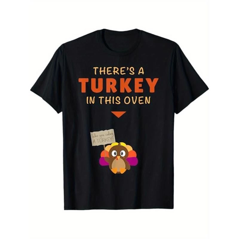 Funny Turkey & Pregnancy Announcement T-Shirt - Perfect for Thanksgiving, Halloween, Christmas | Cotton Blend, Short Sleeve, Crew Neck | Casual Fit for Men & Women | Black Made in USA
