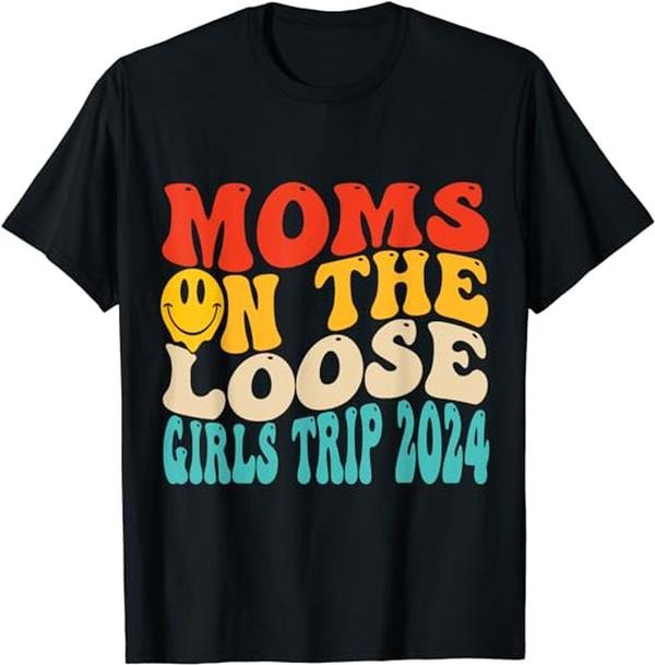 Funny Vacation Shirt, Moms On The Loose Girl's Trip 2024 Funny Family vacation T-Shirt Menswear Casual Cotton